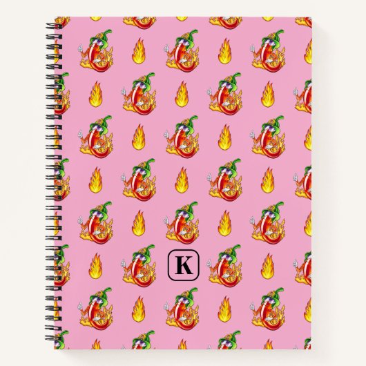 Carnet Pink Funny Firefighter Chili Et Flame Motif (Devant)