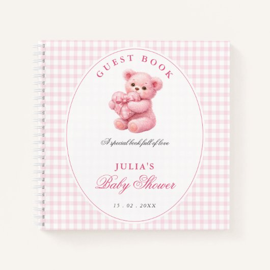 Carnet Pink Gingham Teddy Bear Neutral Baby Shower (Devant)