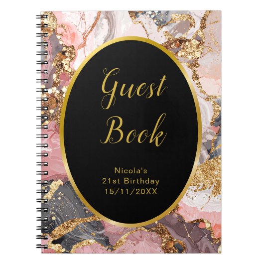 Carnet Pink, Gray and Gold Marble Birthday Guest Book (Devant)