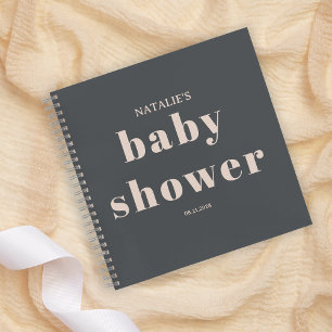 Carnet Pink Grey Boho Typographie Baby shower Invité