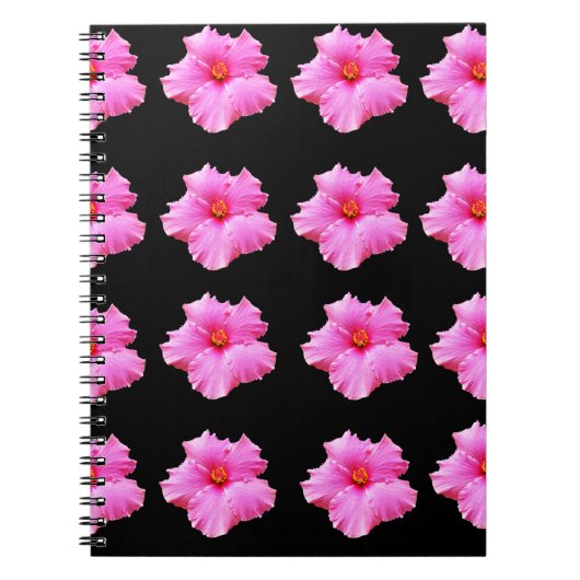 Carnet Pink Hibiscus Flowers On Black, (Devant)