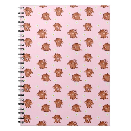 Carnet Pink Kawaii Highland Cows Seamless Pattern (Devant)