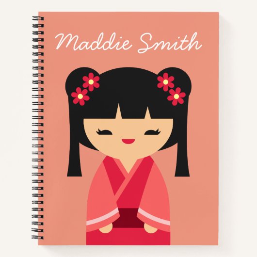 Carnet Pink Kokeshi poupées japonaises (Devant)