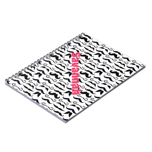 Carnet Pink Lettered Name Mustache Hipster Pattern (Côté gauche)