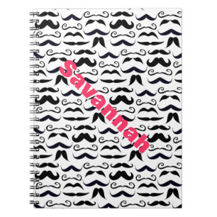 Carnet Pink Lettered Name Mustache Hipster Pattern