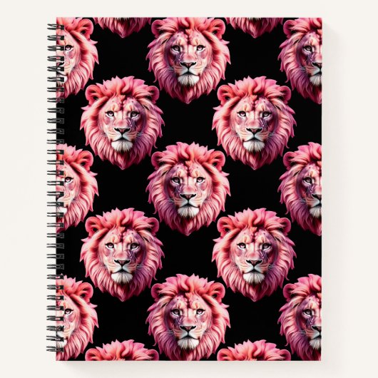Carnet Pink Lion Head Animal Pattern Design - Black (Devant)