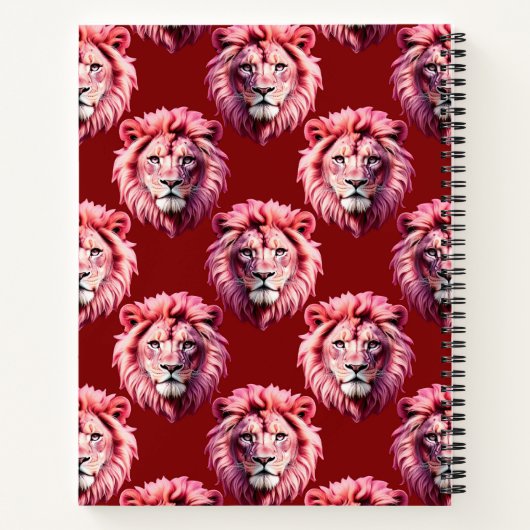Carnet Pink Lion Head Animal Pattern Design Red  (Dos)