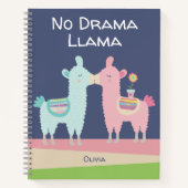 Carnet Pink Navy No Drame Llama Cute Custom Name School (Devant)