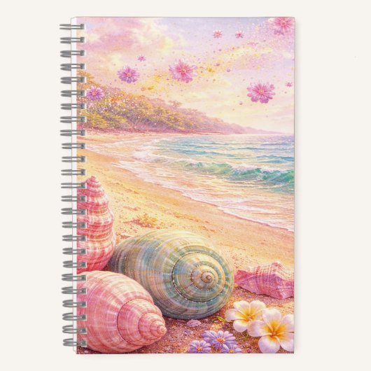 Carnet Pink Ocean Beach Shells Flowers Fantasy Landscape (Recto)