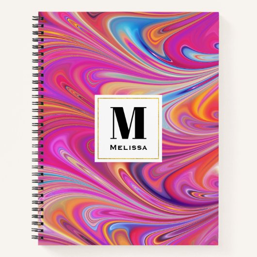 Carnet Pink Orange Swirls Abstract Design Monogramme (Devant)