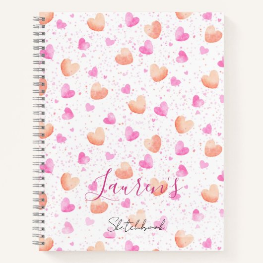 Carnet Pink & Peach Hearts Splash Custom Sketchbook (Devant)