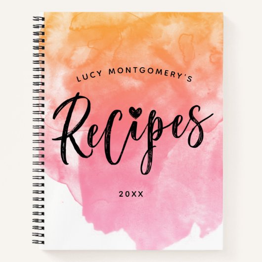 Carnet Pink & Peach Watercolor - Script de brosse Recette (Devant)