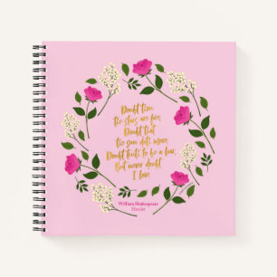 Carnet Pink Purple Floral William Shakespeare Never Doubt