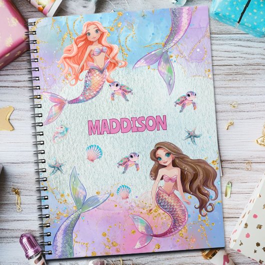 Carnet Pink Purple Glitter Mermaids Add Name