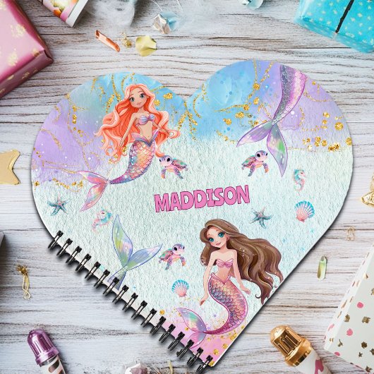 Carnet Pink Purple Glitter Mermaids Add Name