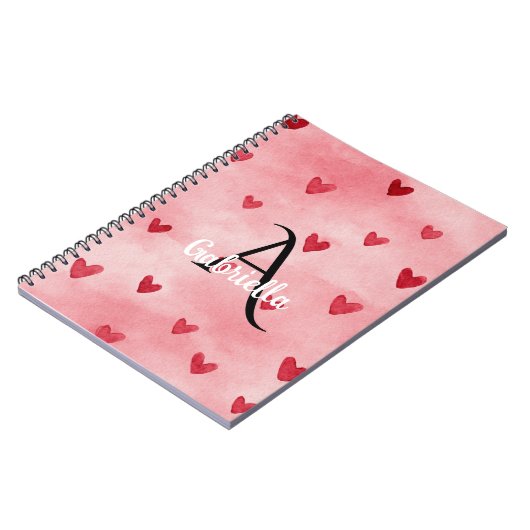 Carnet Pink Red Hearts Monogram Name (Côté gauche)