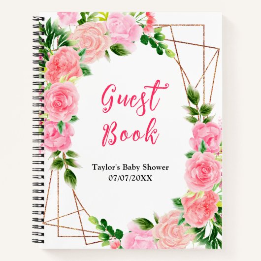 Carnet Pink Roses Floral Baby Shower Guest Book (Devant)