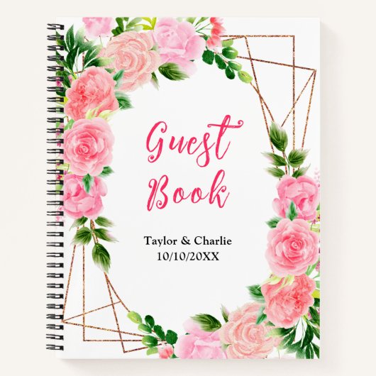 Carnet Pink Roses with Foliage Wedding Guest Book (Devant)