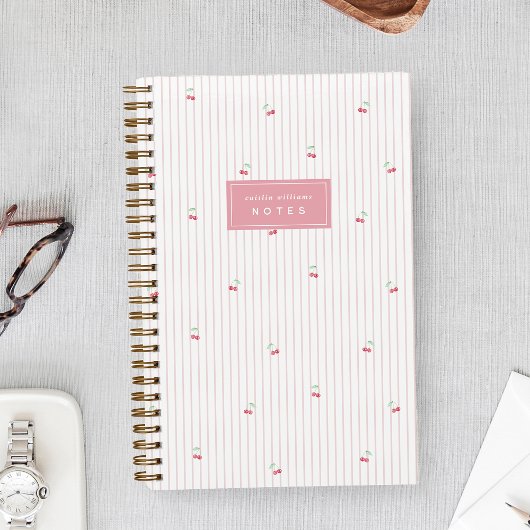 Carnet Pink | Scattered Cherry Pinstripe Personalized
