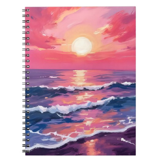 Carnet Pink Sunset Purple Ocean Waves Watercolor (Devant)