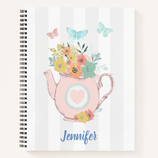 Carnet Pink Teapot with Flowers & Butterflies (Devant)