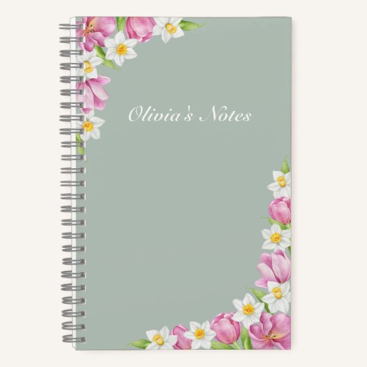 Carnet Pink Tulips & Daffodils Spring Flowers Notebook (Recto)