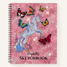 Pink Unicorn and Butterflies Glitter Sketchbook