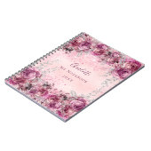 Carnet Pink violet floraux rose argent nom script (Côté gauche)