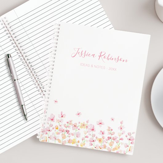 Carnet Pink Watercolor Floral Personalized