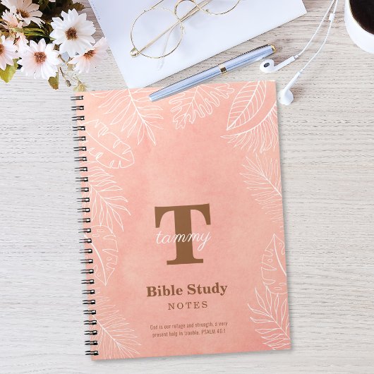 Carnet Pink Watercolor Leaves Monogram Bible Study