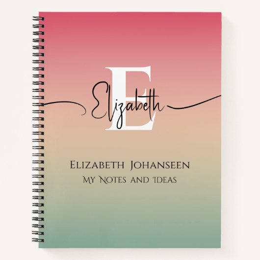 Carnet Pink Yellow & Green Gradient Nom du script Monogra (Devant)