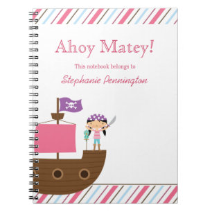 Carnet pirate personnalisé de fille rose mignonne