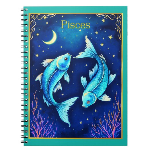 Carnet Pisces Zodiac Fish Swimming in Cosmic Waters (Devant)