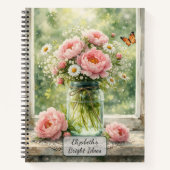 Carnet Pivoines dans un vieux pot en verre (Devant)
