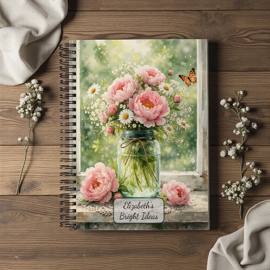 Carnet Pivoines dans un vieux pot en verre
