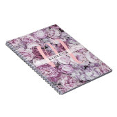Carnet Pivoines Roses Floral Rose Script Monogramme (Côté Droit)