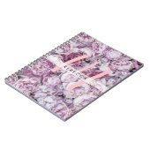 Carnet Pivoines Roses Floral Rose Script Monogramme (Côté gauche)