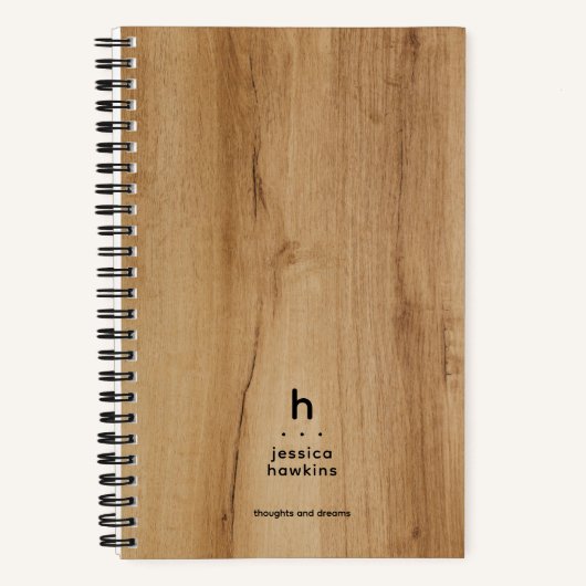 Carnet Placage de bois brun clair tendance monogramme mod (Recto)