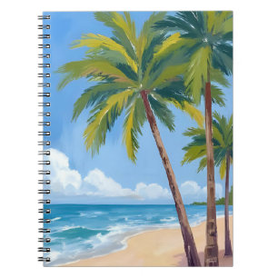Carnet Plage aux palmiers Peinture bleue aquarelle trop