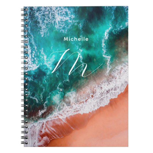 Carnet Plage bleu moderne Monogramme (Devant)