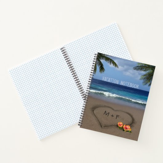 Carnet Plage Coeur avec texte personnalisable à l'avant e (Intérieur)