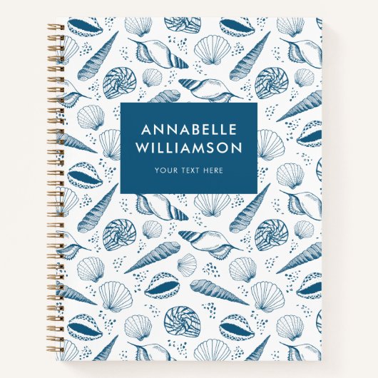 Carnet Plage de coquillages bleu et blanc (Devant)