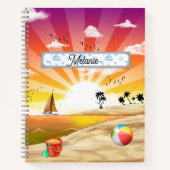 Carnet Plage de coucher de soleil tropical, palmiers et m (Devant)