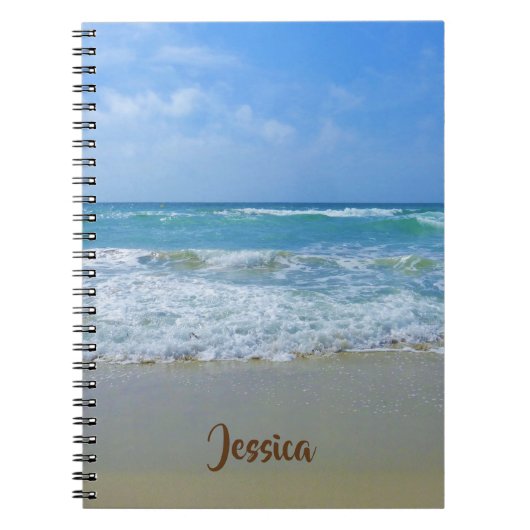 Carnet Plage et mer avec vagues Nom personnalisé (Devant)