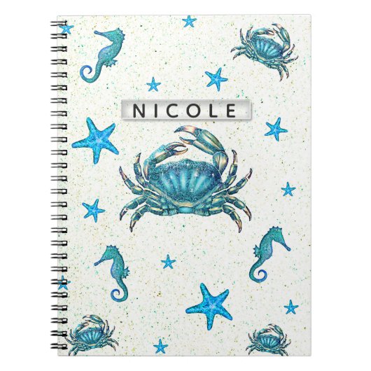Carnet Plage moderne Crabe Bleu Starfish Horloge (Devant)