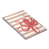 Carnet Plage moderne de pieuvre rouge sable blanc rayé (Côté Droit)