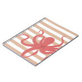 Carnet Plage moderne de pieuvre rouge sable blanc rayé (Côté gauche)