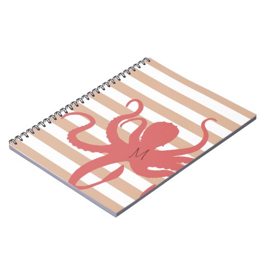 Carnet Plage moderne de pieuvre rouge sable blanc rayé (Côté gauche)