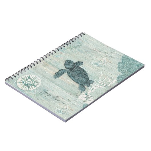 Carnet Plage Nautique Tortue de mer Starfish Blue Driftwo (Côté gauche)