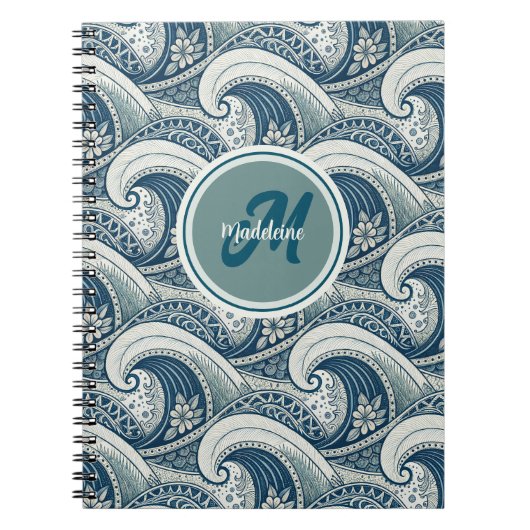 Carnet Plage polynésienne Vagues et fleurs Motif Océan (Devant)